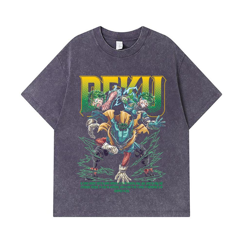 275 GSM Washed T-shirts 100% Cotton My Hero Academia V15 Deku Print Unisex Heavy Cotton T Shirt
