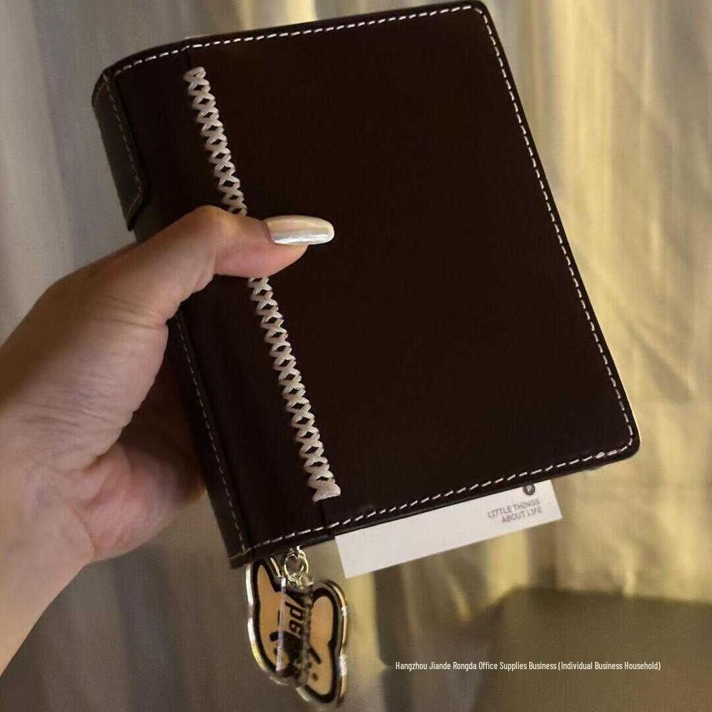 Dark Brown A7 Refillable Double-Ring Planner Notebook Inspired by Xiaohongshu Style