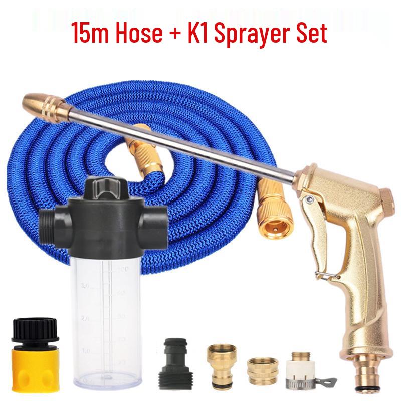 High-Pressure Car Wash Water Gun with Retractable Soft Hose & Nozzle for Tap Water & Flower Watering