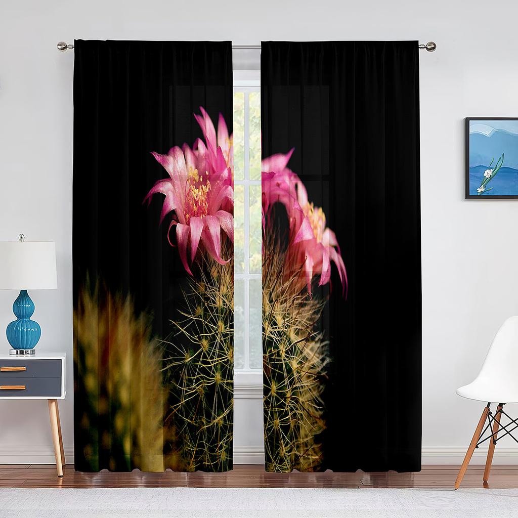 Vild Kaktus Tropisk Växt Blad Skir Gardin för Vardagsrum Sovrum Voile Draperi Kök Fönster Tyllgardiner Hemväsentligheter