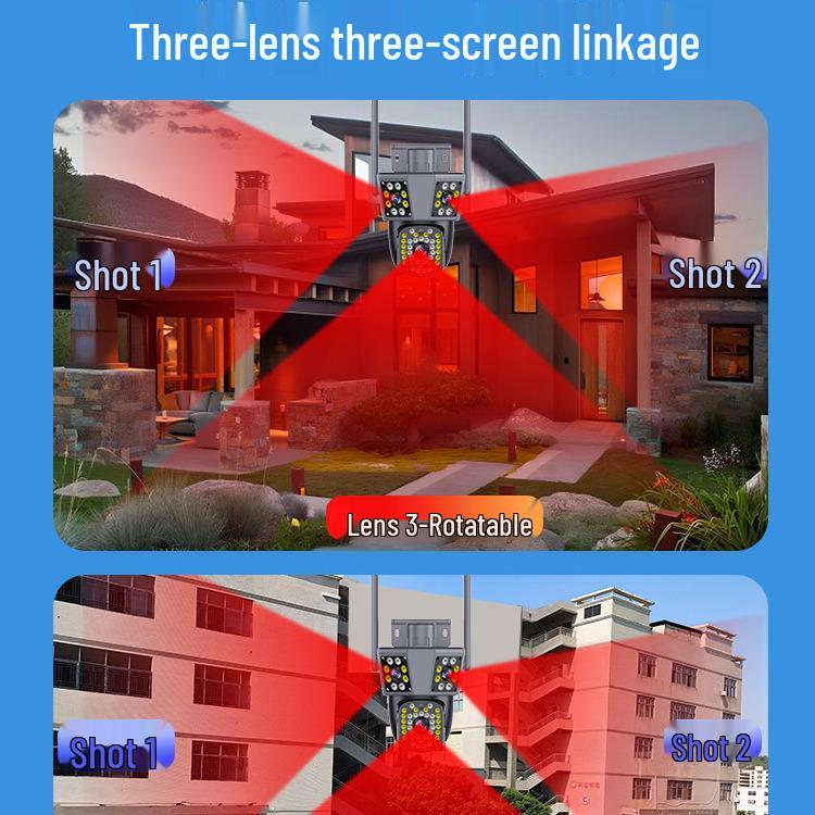 Triple-Lens, Tri-Screen Full-Color Night Vision Outdoor Waterproof Wireless HD Camera