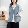 Plus Size Women's V-Neck Denim Vest - Spring/Summer 2026 Slimming Tank for 200 Jin