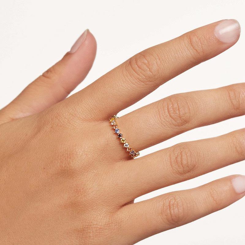 European Spanish Minimalist Crown Zircon Ring with Multicolor Diamonds for Women