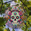 Handbemaltes Metall Totenkopf Windspiel mit Blumendesign Outdoor Hängedekoration für Halloween Weihnachten Thanksgiving Garten Hof Feiertag