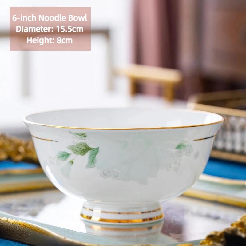Jingdezhen Bone China Noodle Bowl – 6 Inch Heat-Resistant Footed Porcelain Bowl