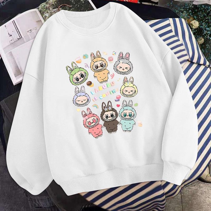 Anime Cartoon Eighth Labubu Printed Autumn Couple Round Neck Long Sleeve Crewneck Sweatshirt Women's Korean Version Top