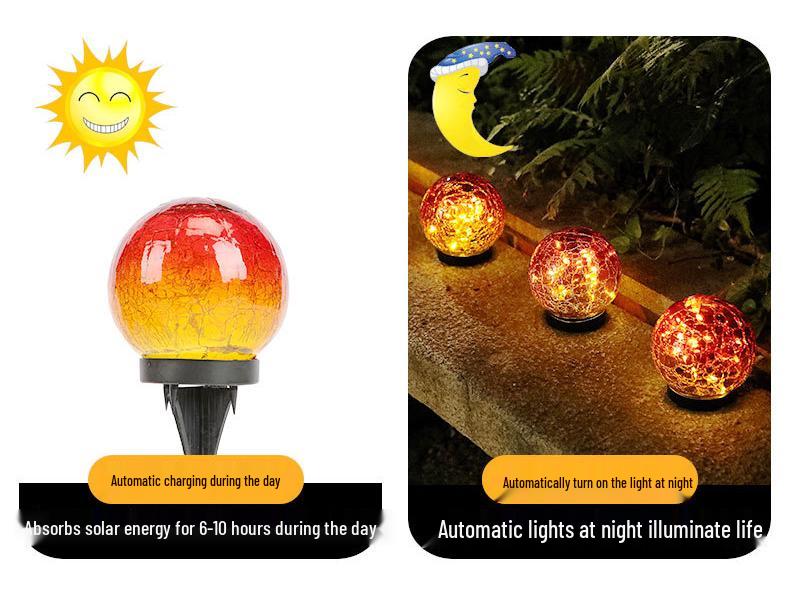 Solar Red Crackle Glass Ball Light - Waterproof Outdoor Garden & Lawn Decor