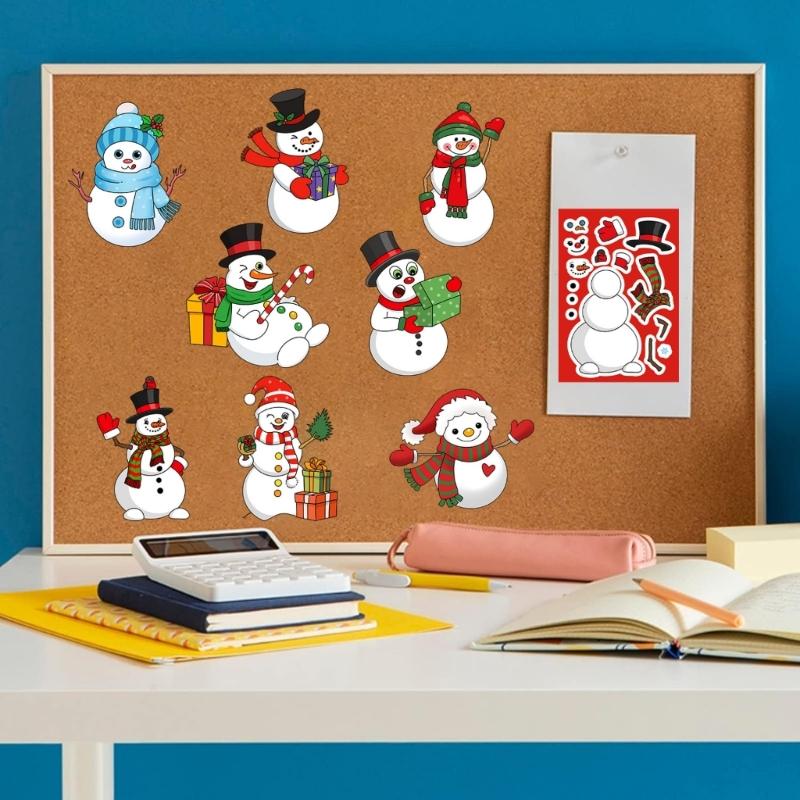 Festives Snowman Design PVC Puzzle Stickers Set Of 24 Removable Waterproof Tablet Skin Decals