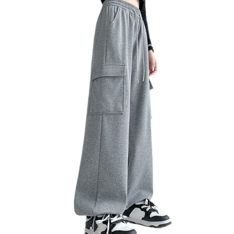 Overalls Women's Loose Casual Sweatpants Autumn and Winter New High-waisted and Thin Drawstring Tied Wide-leg Pants