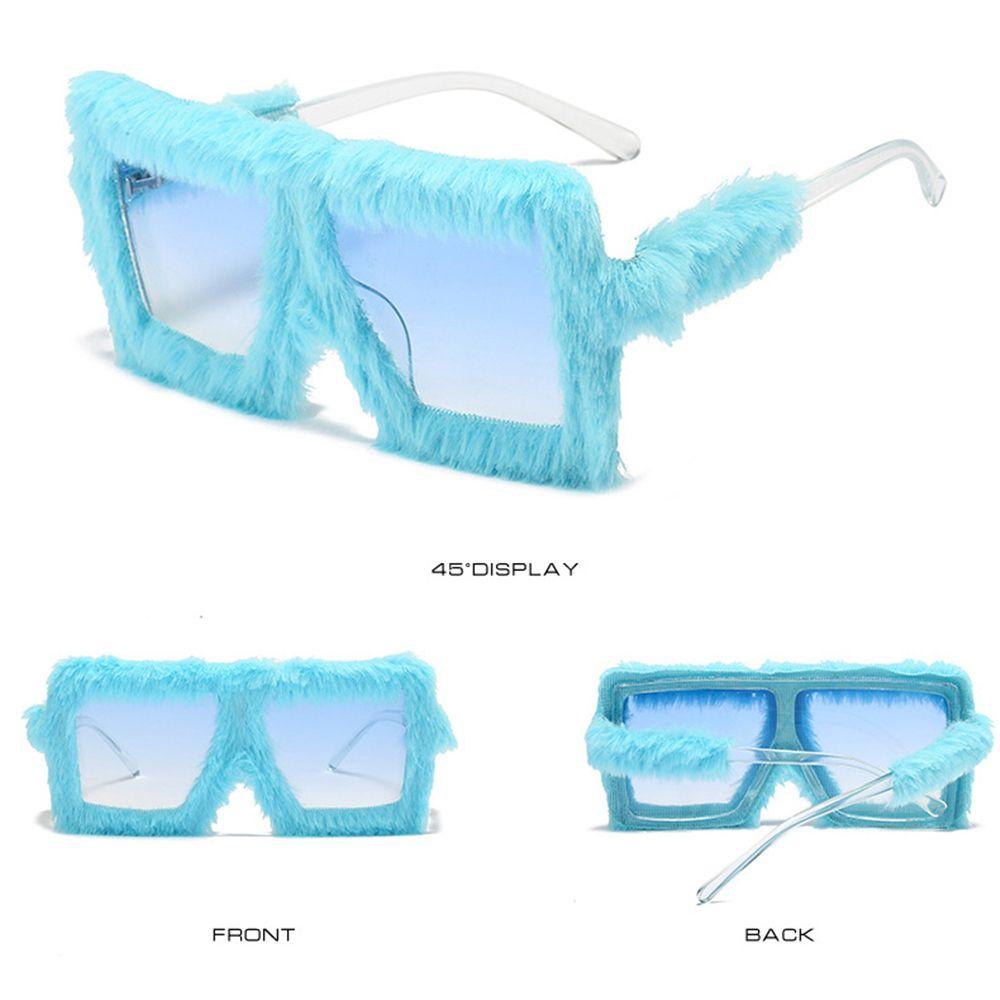 UV400 Eyewear Square Frame Ladies Sexy Shades Punk Sun Glasses Plush Sunglasses Soft Fur