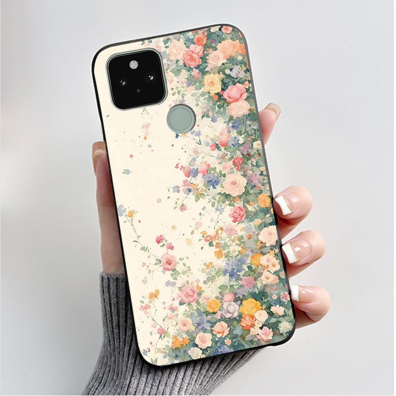 Silikonhülle für Google Pixel 5 Pixel 5A Pixel5 Pixel5A Weiche Abdeckung Luxus Mode Schmetterlingsblumen Bemalt Schwarz Handyhülle
