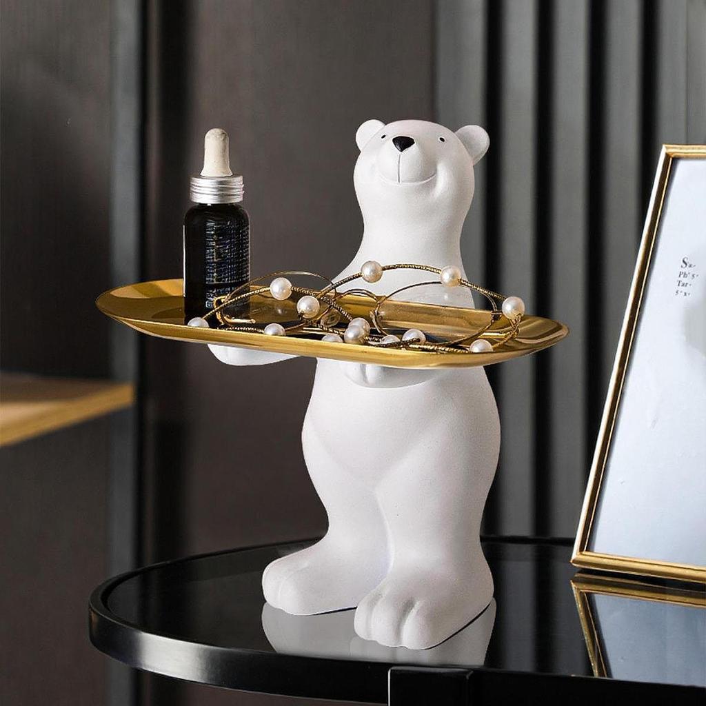 Bear Figurine Animal Sculpture Candy Bowl Desktop Ornament for Entrance Living Room