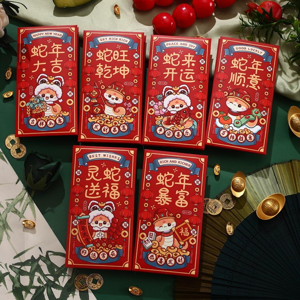 6pcs Festive New Year Red Envelope Blessing Lucky Money Pockets  Wedding Birthday