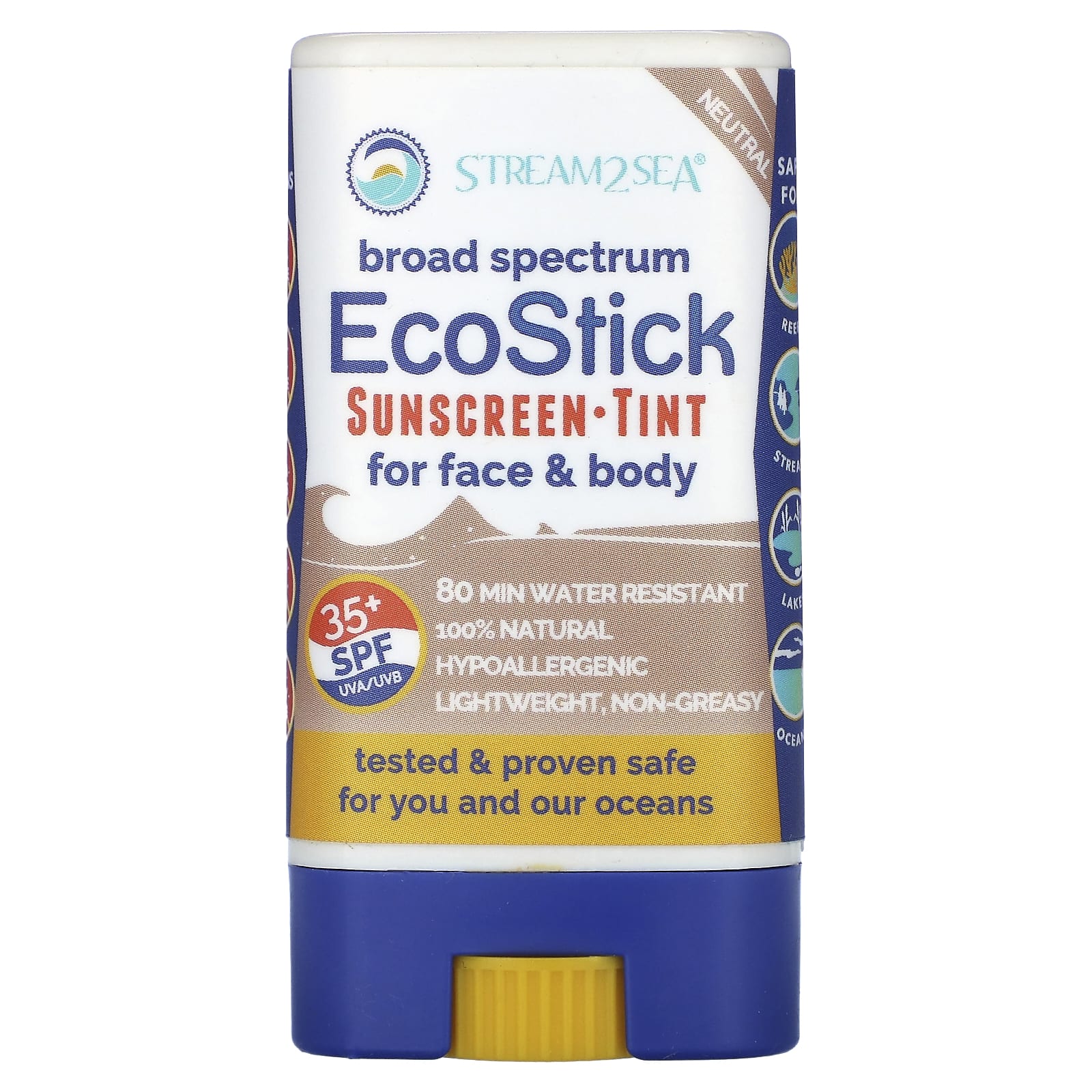 

Stream2Sea, Ecostick Sunscreen Tint, Spf 35+, Neutral, 14G(0.5Oz)