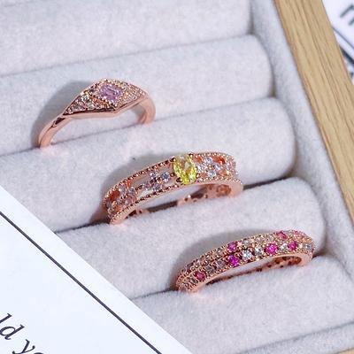 New Rose Gold Micro-Inlaid Zir*****Pen Ring Shines With High-End Charm Niche Light Luxury Stacked Ring Woman
