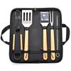 Portable Stainless Steel BBQ Tools Set Wooden Handle Grill Fork Spatula Tongs Combo Outdoor Camping Barbecue Utensils Kit with Storage Bag