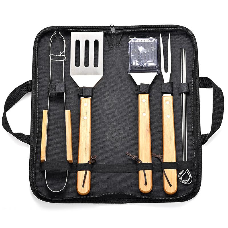 

Premium Stainless Steel BBQ Tool Set with Wooden Handle, Portable 5 Piece Camping Grill Kit with Carry Bag for Outdoor Roasting
