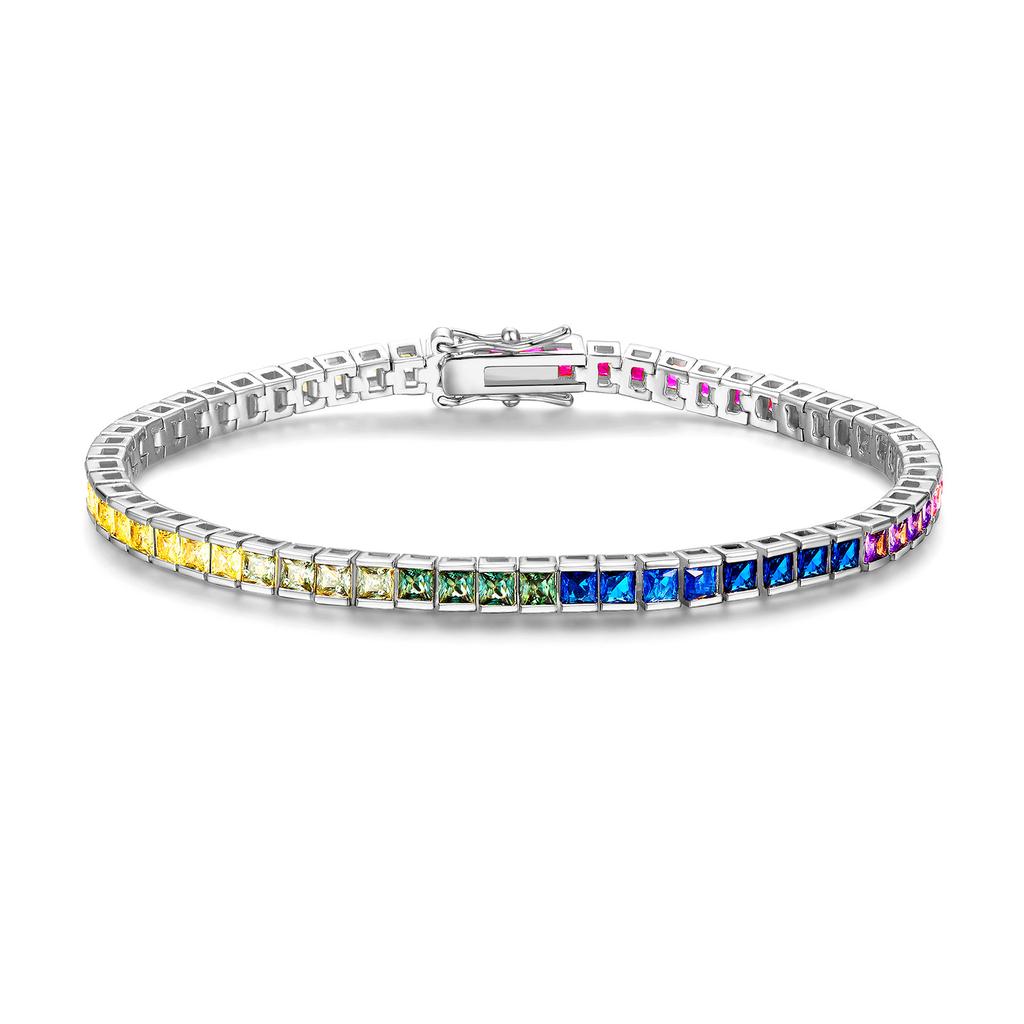 Un nuovo braccialetto tennis in zircone colorato con inserti in rame, zircone quadrato 2,5 mm, cambio graduale, pieno di gioielli di diamanti, popolare