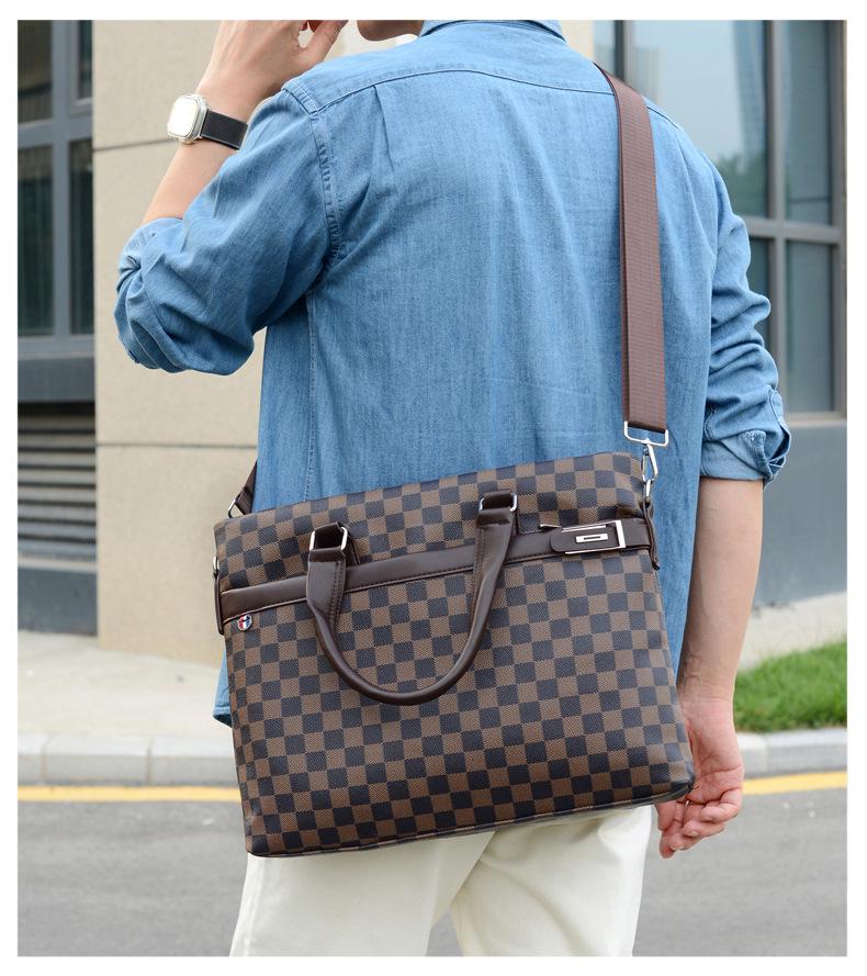 Men's Plaid Handbag: Business One-Shoulder Classic, 14-inch Laptop Briefcase