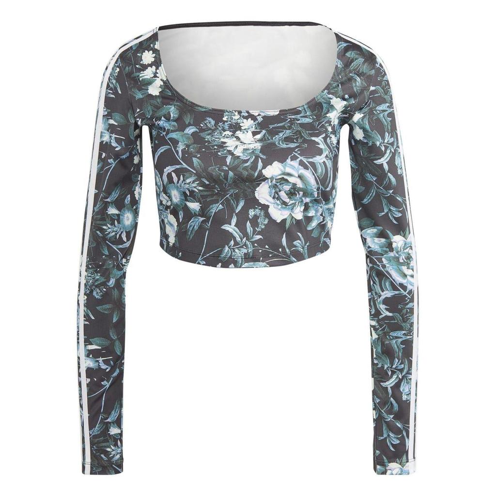 Adidas Womens/Ladies Floral Cropped Slim Long-Sleeved Blouse
