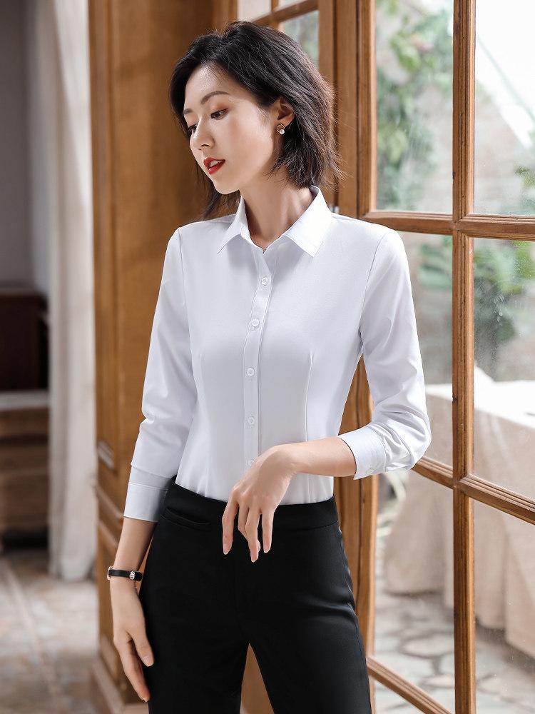 2025 Women's Non-Iron Long-Sleeve Slim Fit Business Shirt - Autumn Professional Micro-Elastic Workwear