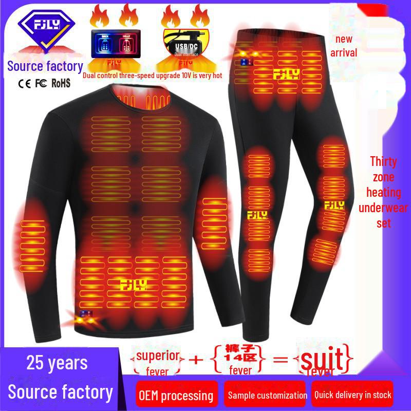 Unisex Heated Underwear: 30-Zone Thermal Suit for Cold Protection, Constant Temperature, Thickened Design, Large Size