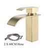 Waterfall Basin Faucet Deck Mounted Stainless Steel Brushed Gold Sink Tap Hot & Cold Water Mixer Bathroom Vanity Vessel Faucets