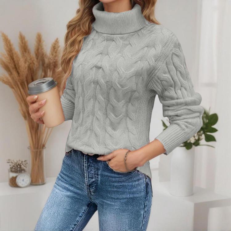 Warm Oversized Cable Knit Sweater Women Turtleneck Pullover Solid Color Thick Slim Fit Long Sleeve