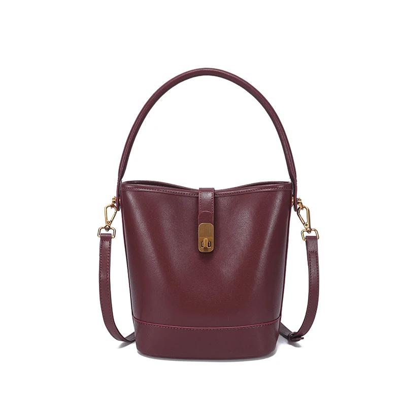 Ladies Genuine Leather Bucket Bag Retro Shoulder Crossbody Handbag Fashiable Luxurious Women's Bag
