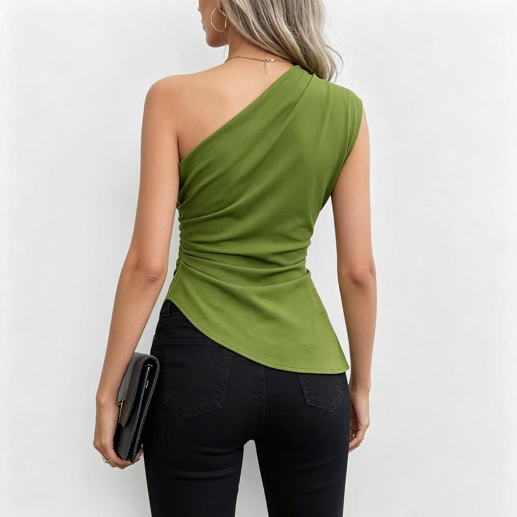 Women'sfashionable Casual Sleeveless Sloping Neck One-shoulder Pullover Top