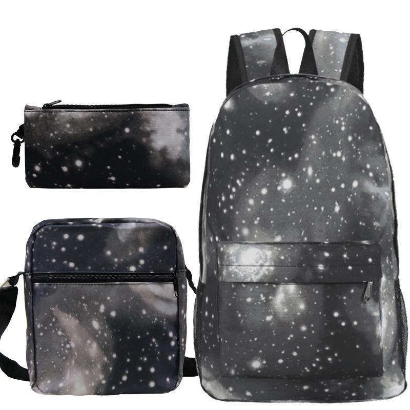 Backpack set, heat transfer student schoolbag, Oxford cloth backpack + shoulder bag + pencil case three-piece set