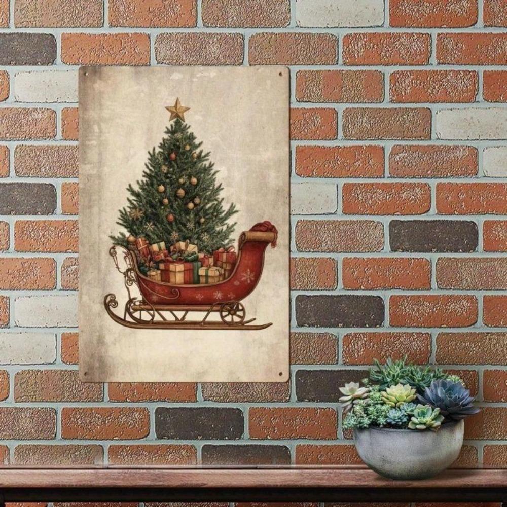 Vintage Santa Sleigh Metal Tin Sign 12x8 Inch Christmas Wall Art Home Decor