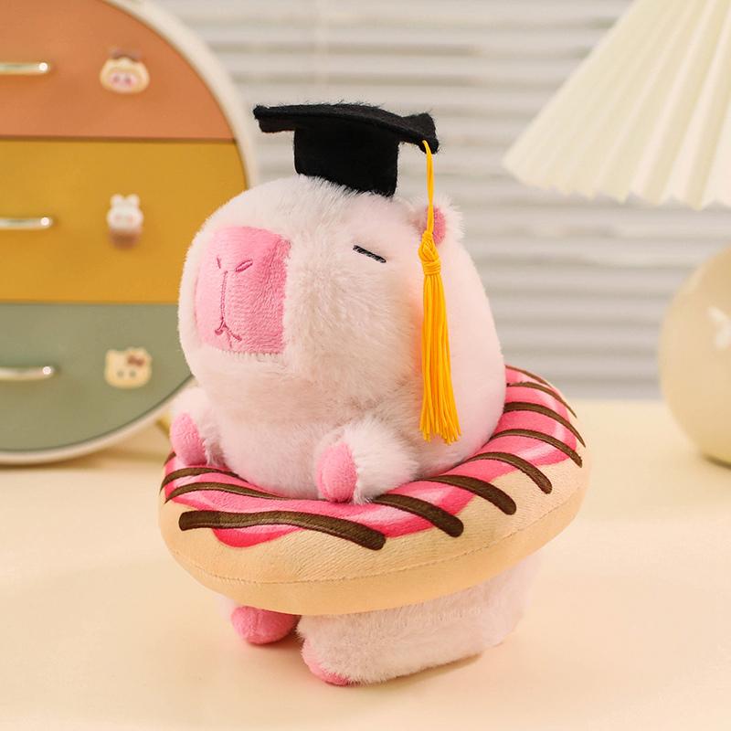12cm Cartoon Spaß Abschlusskappe Capybara Plüschtier Anhänger Schwimmring Arzthut Frosch Capybara Plüschspielzeug Heimdekoration Geschenk für Kind