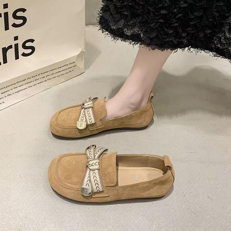 Doudou women's shoes new flat-bottomed one-pedal bow lazy retro casual soft-soled shoes with skirt single shoes