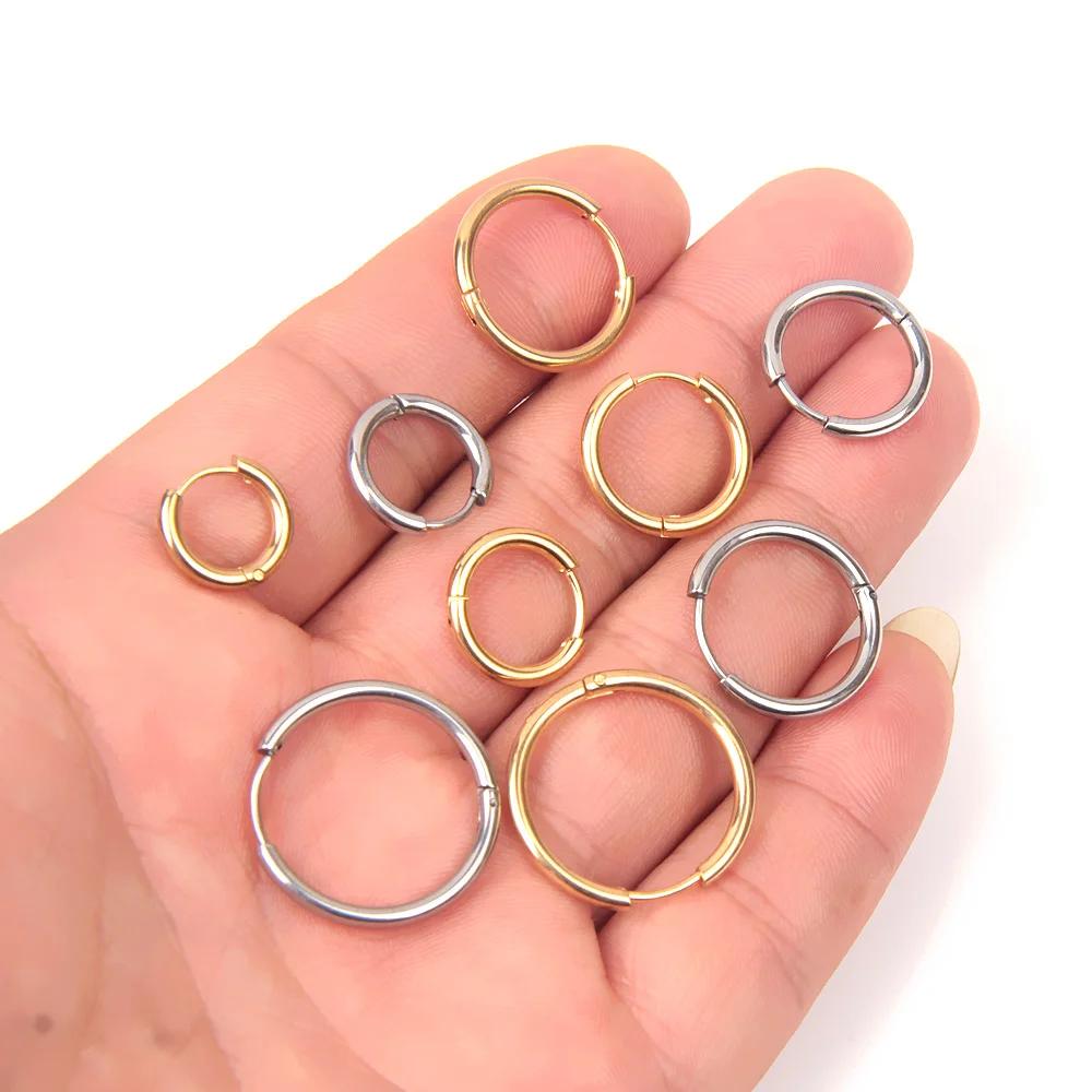 10 Stück 316L Edelstahl Creolen Ohrringe Damen Herren Punk Hiphop Kreisförmige Ohrstecker Ring Schmuck Goldfarbe Zubehör Großhandel