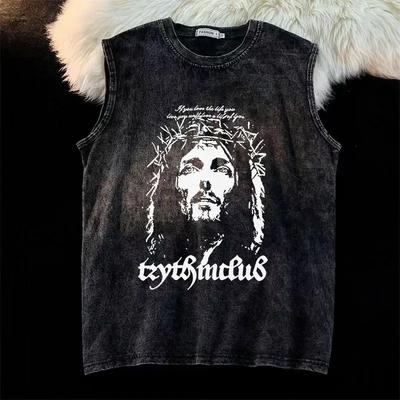 Straßenradweste Retro Reine Baumwolle Herren- und Damenweste Gewaschen und Alt Ärmellos Locker Sommer T-Shirt Top