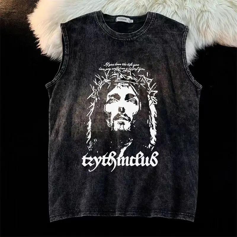 

Street Cycling Vest Retro Pure Cotton Men s and Women s Vest Washed and Old Sleeveless Loose Summer T-shirt Top 3XL