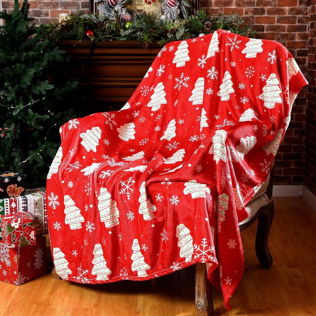1PC Christmas Throw Blanket Santa Snowman Bed Blanket Winter Snowflake Blanket Warm Cozy Fuzzy Plush Couch Blanket Holiday Decor