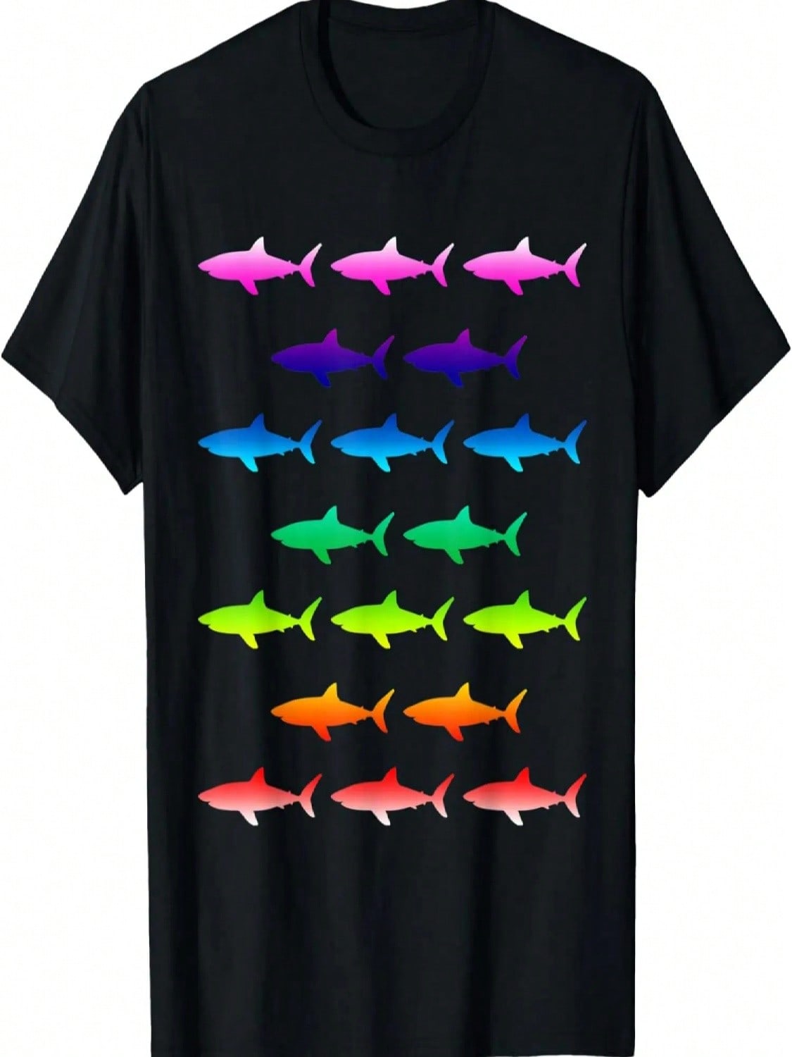 Shark Pattern Design With Colorful Gradient T-Shirt S разноцветный