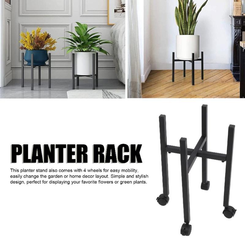 Metal Planter Holder Adjustable Detachable Modern Plant Pot Stand With Wheels For Garden Patio Balcony Office Black