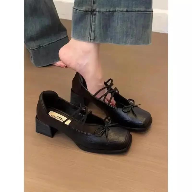 Mary Jane Flat Heels Retro Style Women's Shoes Spring Autumn Sweet Cool Butterfly Knot High Heels Comfortable Rubber