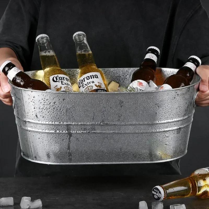 Hot Stainless Steel Ice Galvanized Cube Storage Bucket Beer Wine Bucket Bar Ice Bucket Container Champagne Can Champagne Chiller