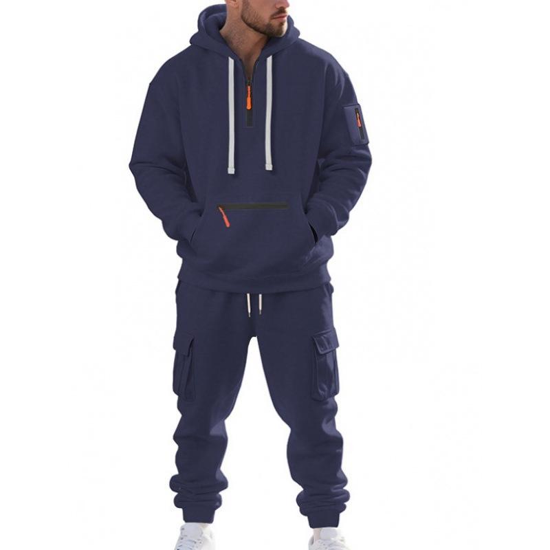 Men's 2025 Autumn/Winter Casual Multi-Pocket Half-Zip Hoodie and Sweatpants Set