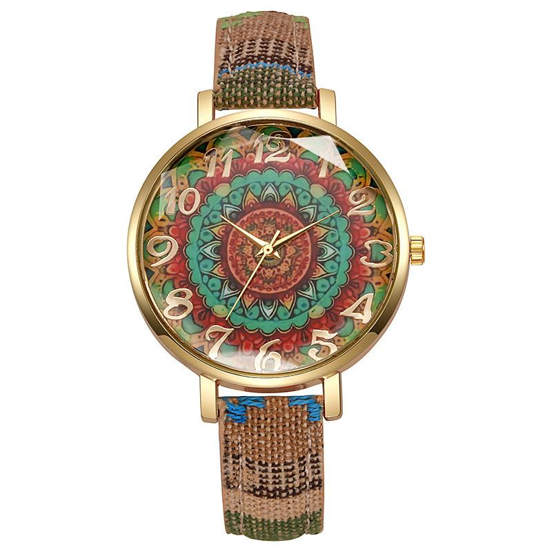 Vintage Ethnic Style Womens Quartz Watch With Colorful Canvas Strap For Casual Fashion And Gift