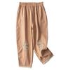 Pantaloni Harem in Lino di Cotone Ricamato da Donna, Pantaloni Estivi in Lino Artistici Larghi Casual Corti