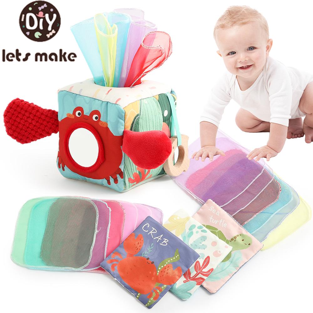 Babyspielzeug Magische Taschentuchbox Baumwoll-Fingerübungs-Montessori Busy Board Spiel Lernspielzeug Weiche Rasselspielzeug Ozean-Stoffbuch