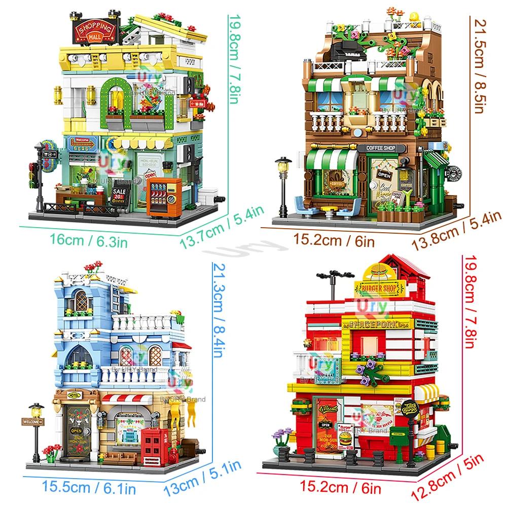 City Series Street View Modular Mall Supermarket Hotel Burger Coffee Shop Retro Flower House MOC Architecture Building Block Set for Kids Children