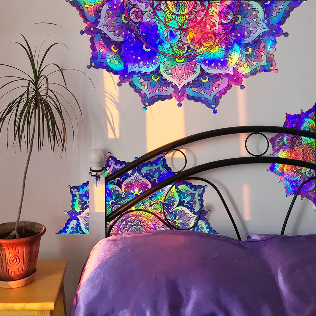 Ls13531 Laser Material Gradual Change Colorful Mandala Flower Wall Sticker Viewing Angle Different Pattern Color