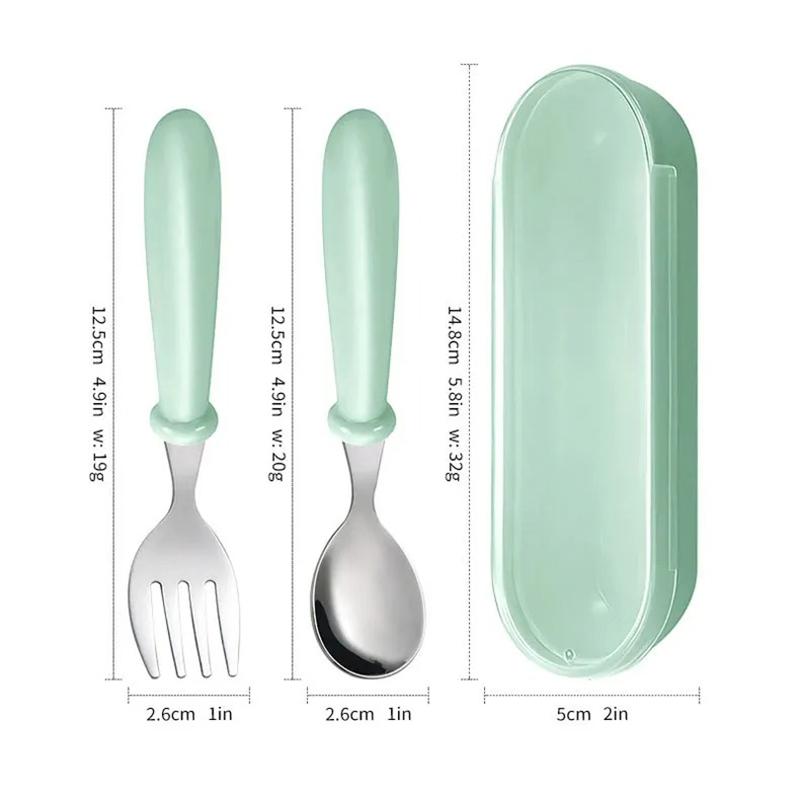 3pcs 304 Stainless Steel Portable Tableware Set Outdoor Spoon and Fork Student Portable Tableware Set Baby Feeding Spoon Box