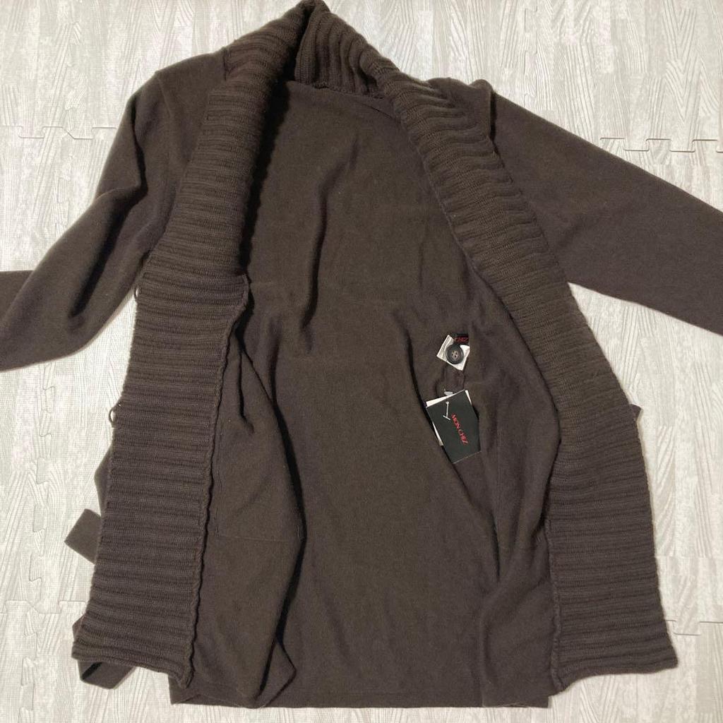 Used New, unused, dark brown, long knit cardigan, L size (Wool/Cashmere)